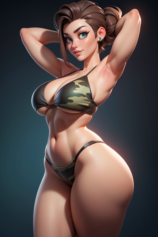 Arms Up, Brown Hair In A Mohawk Hair Style On Bald Head, Mohawk Hairstyle Shaved Bald On The Sides Hentai AI Porn