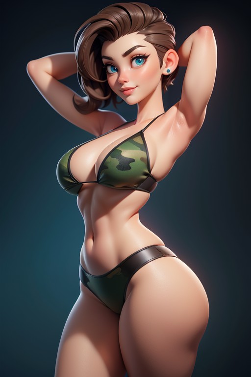 Large Breasts, Shaved Bald On The Sides Of Head, No Hair At The Back Of Her Head Hentai AI Porn