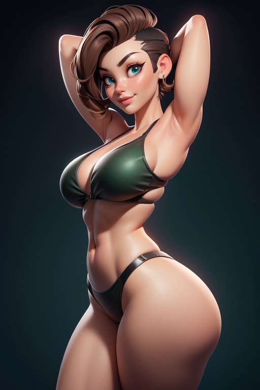 Arms Up In Front Of Face, Sexy Confident Smirk Expression, Tall Curvy And Thick With Perfect Proportions Hentai AI Porn