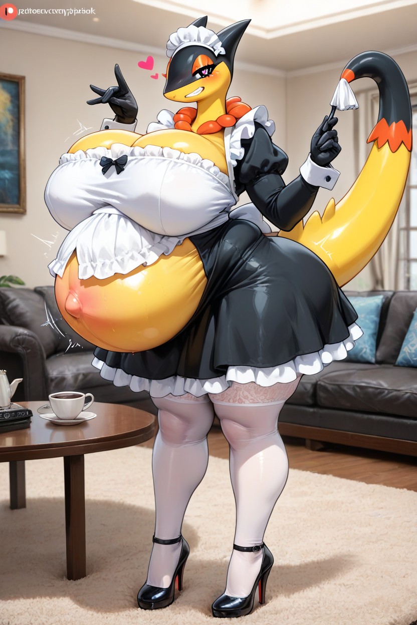 Puffy Bimbo Lips, French Maid Is Cleaning, Model Standing AI黃片
