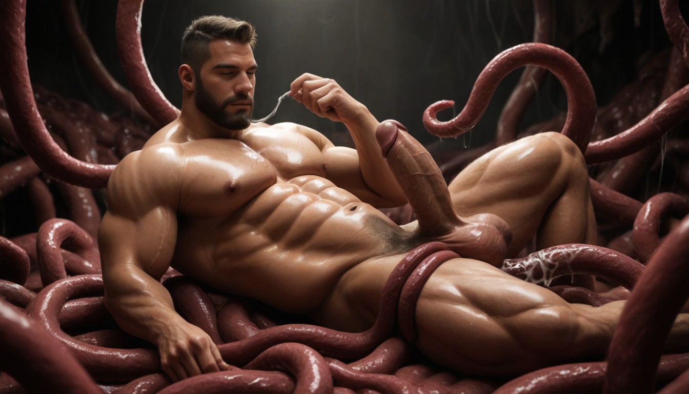 Tentacle Gagging, Muscular Abdomen Bulging, Deep Breath AI Gay Porn