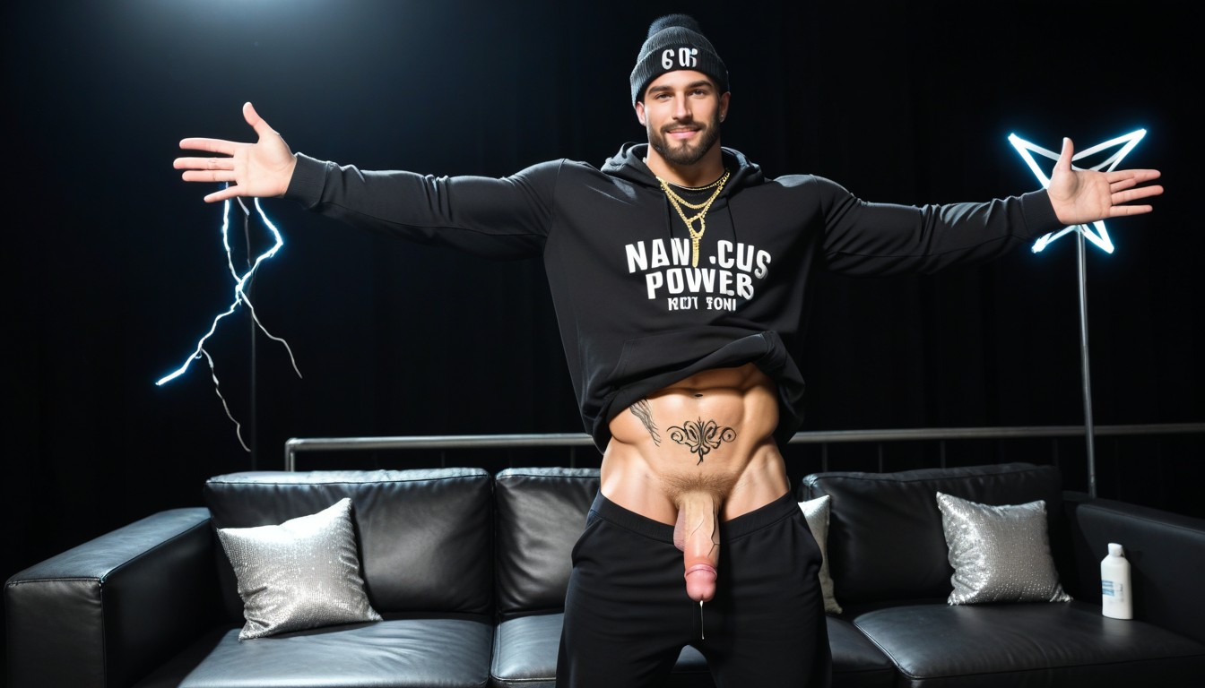 Beanie With Letters Vipfuk, Exposing Erect Penis, Darkness AI Gay Porn