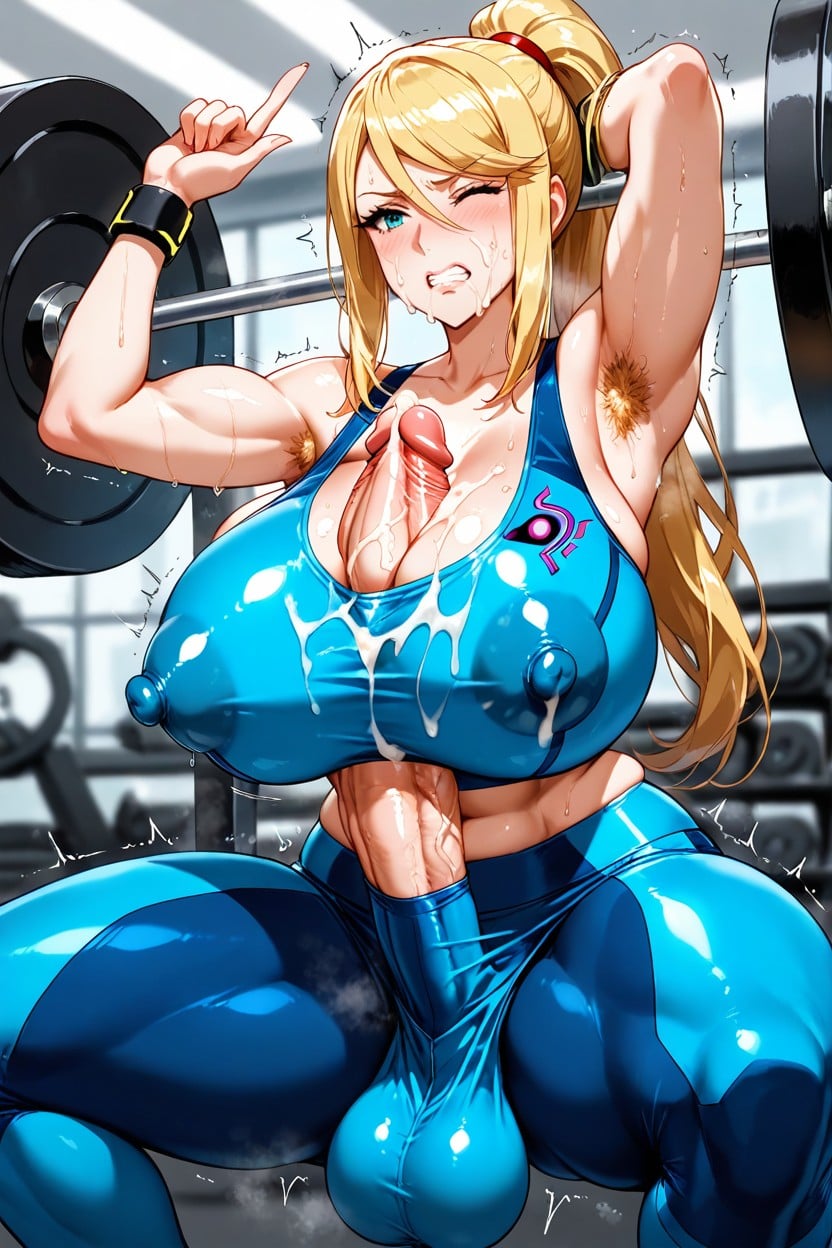 Penis Sticking Out Of Breasts, Futanari, Gym Hentai AI Porn