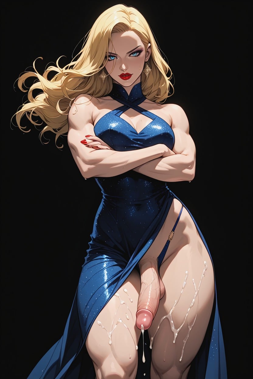 Dark Background, Blue Cocktail Dress, Character Kara Zor-el Supergirl Hentai AI Porn