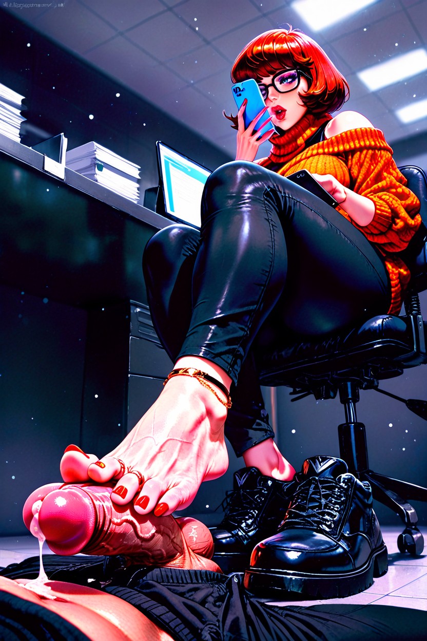 Long Toenails, Off Shoulder Red Cashmere Sweater, Foot Fetish Hentai IA