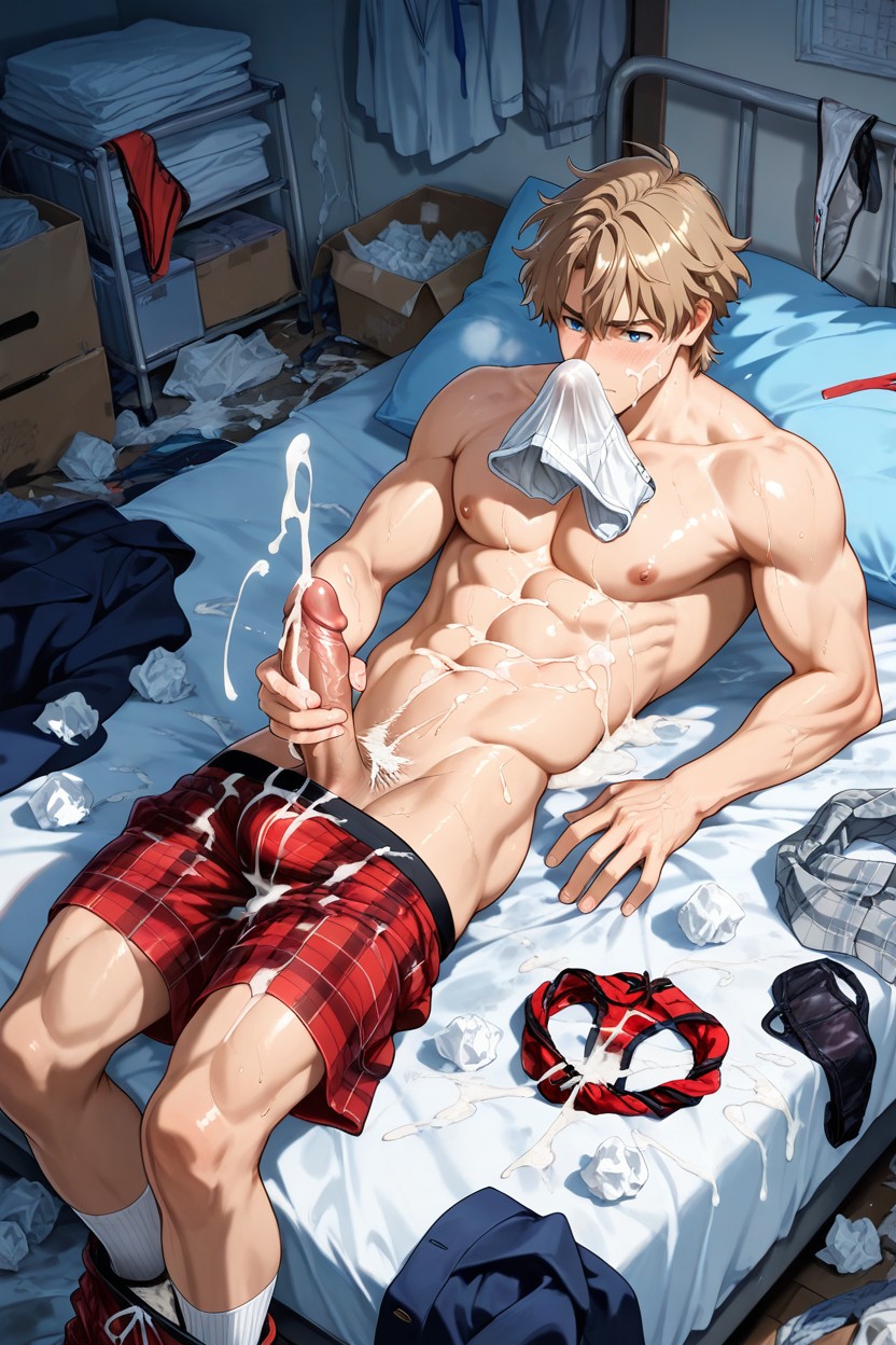Blue Eyes, Messy Underwear, Cum On Pecs ИИ гей порно