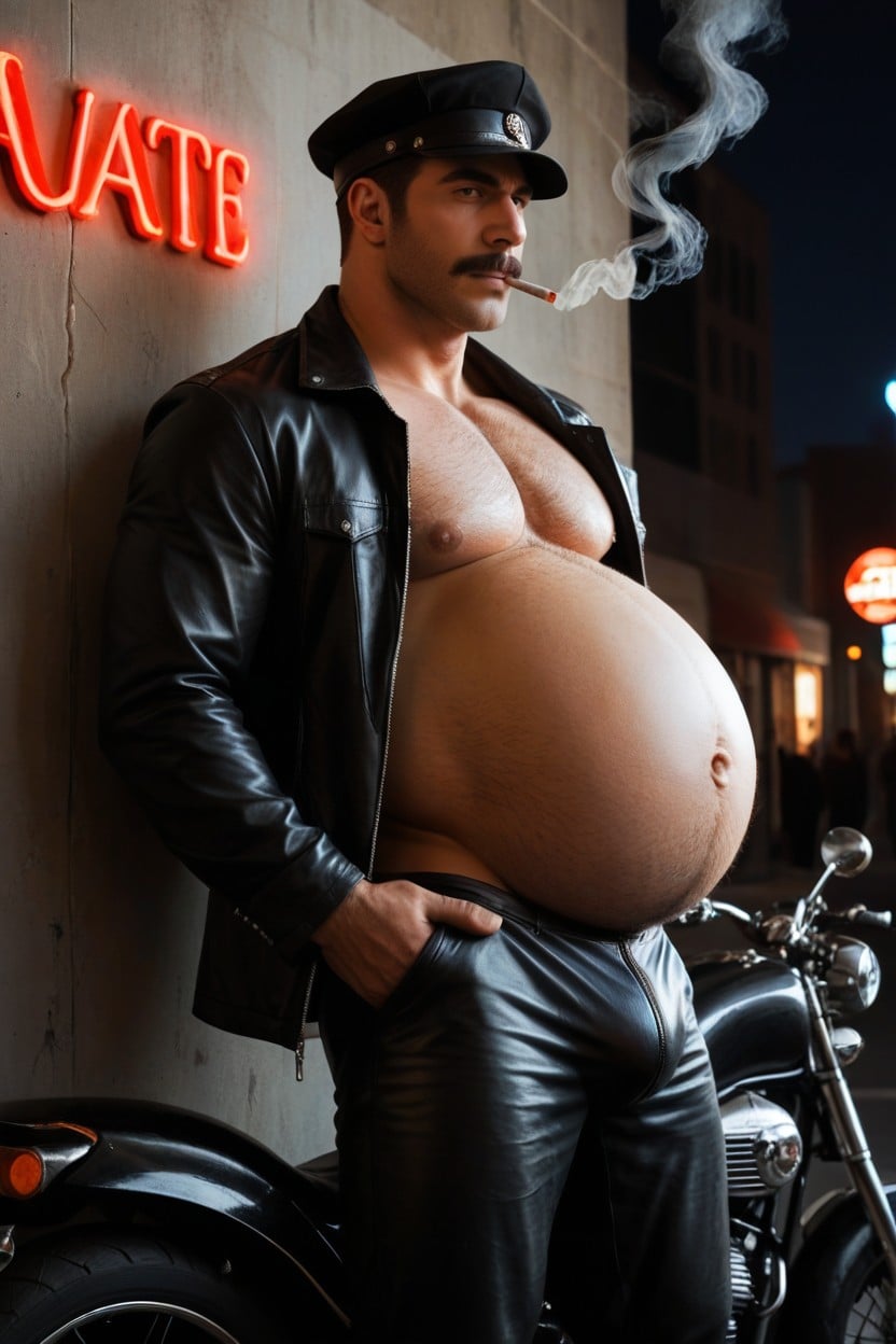 Standing, Huge Bulge, Motorbike AI Gay Porn