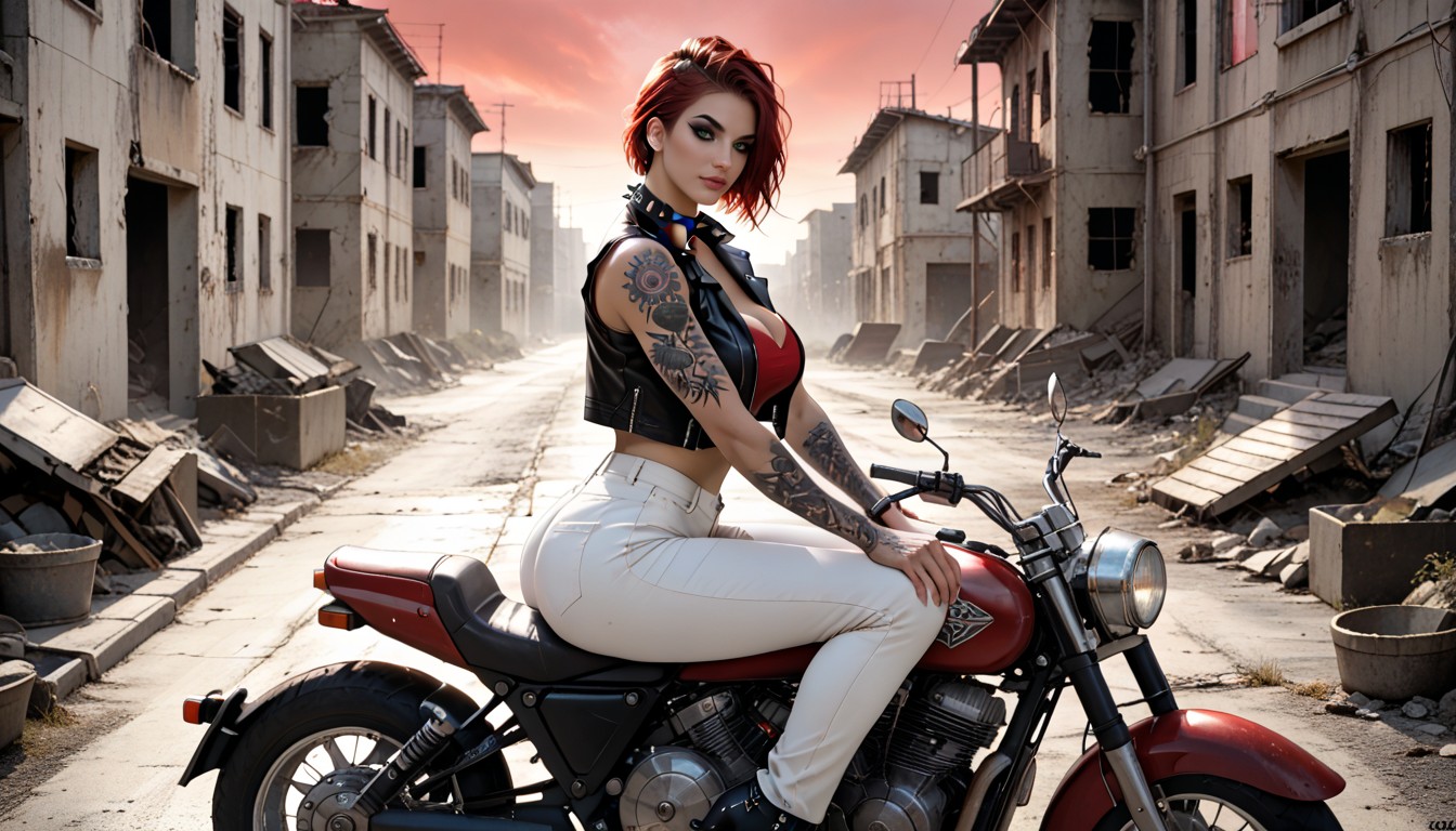 Sitting On A Chopper Motorcycle, 25+, Fit AI 포르노
