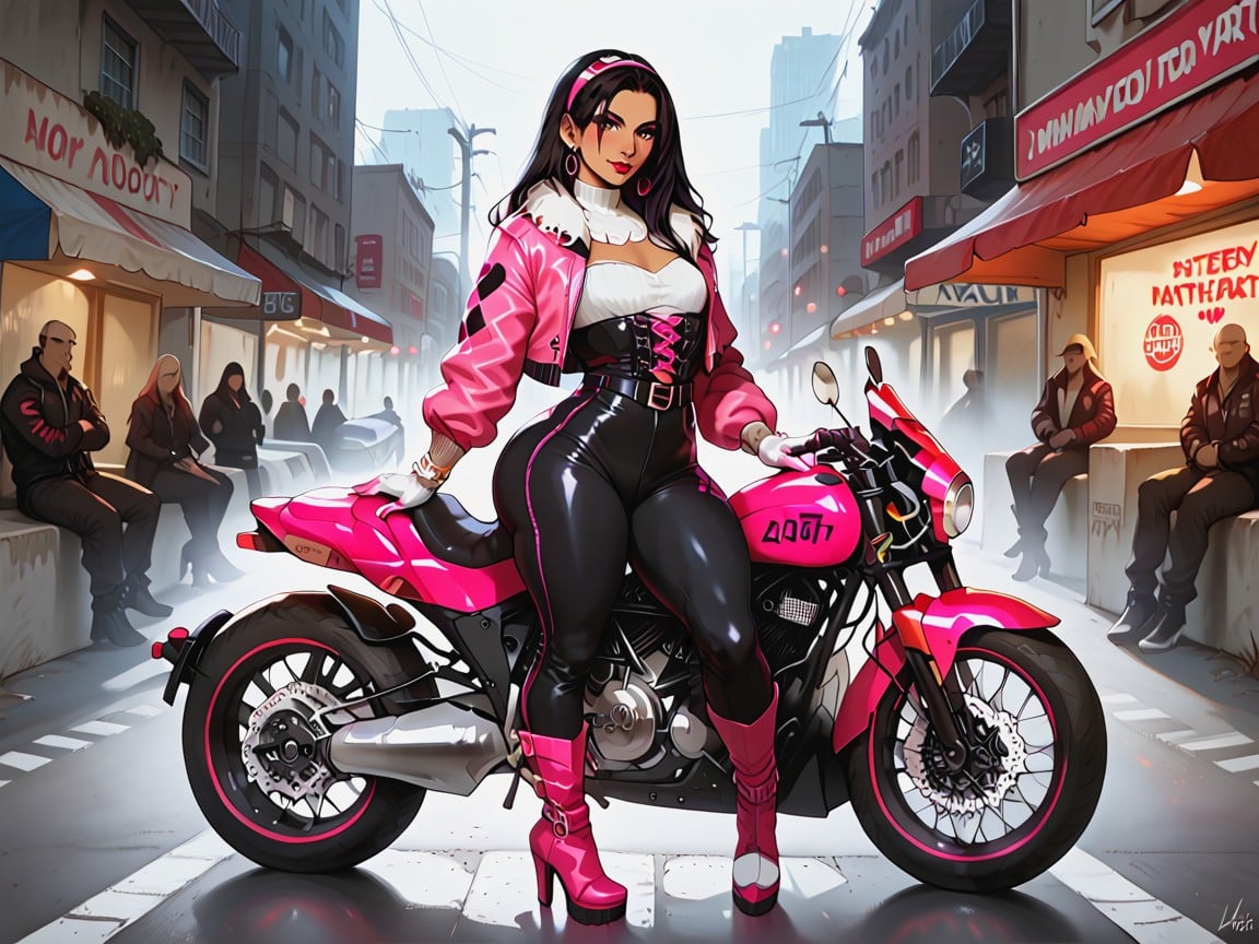 Bold Outlines, Neon Lights Background, Jacket Porno IA Latina