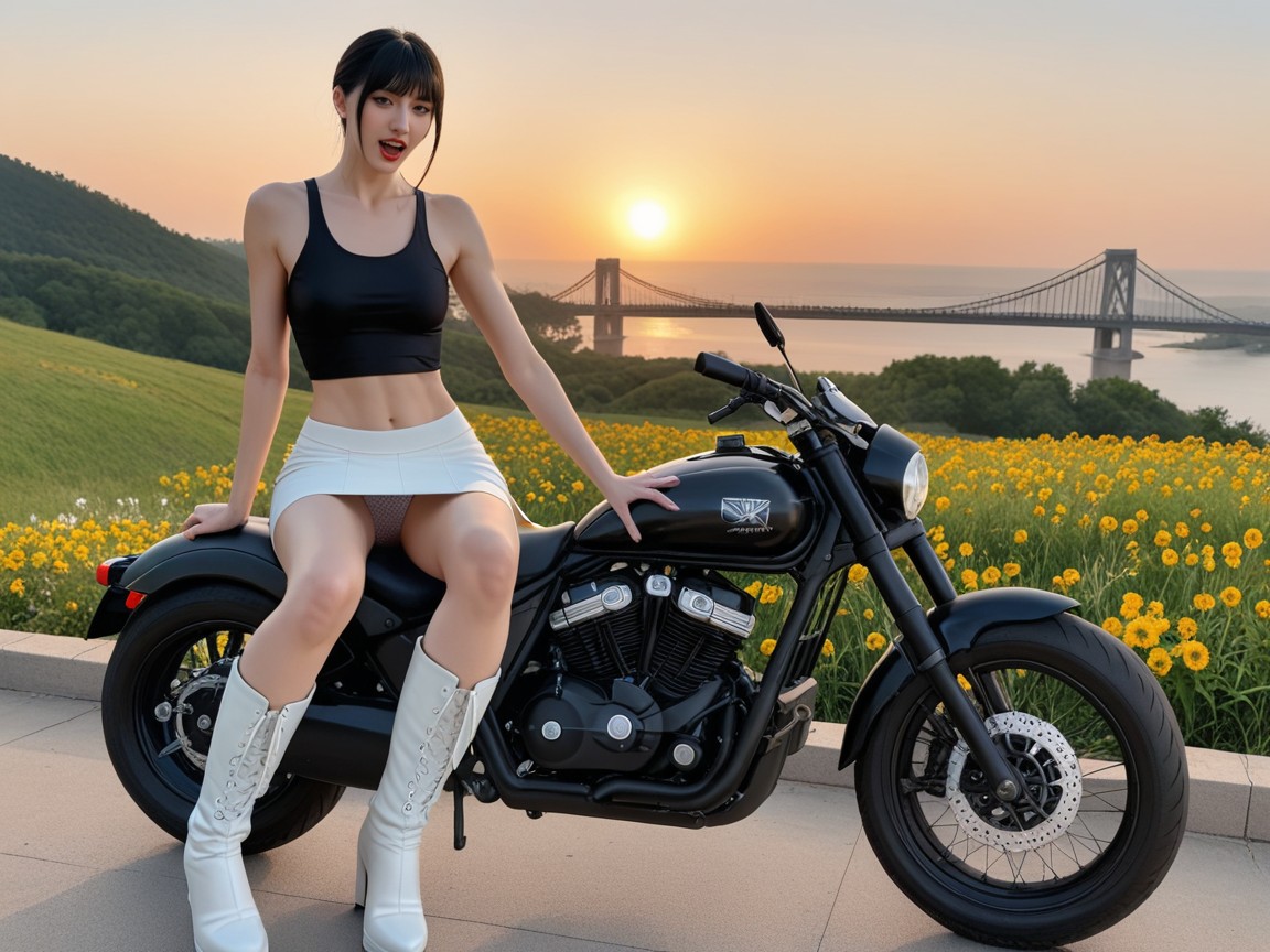 パンチラ, Her Body Twists And Her Face Rests On Her Knee, 小さな胸 アジアのAIポルノ