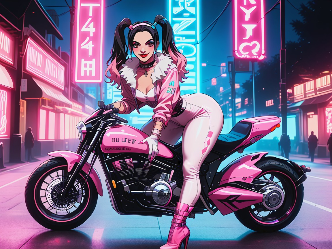 Neon Pink Underglow, Neon, Pale Tan Skin Hentai AI Porn