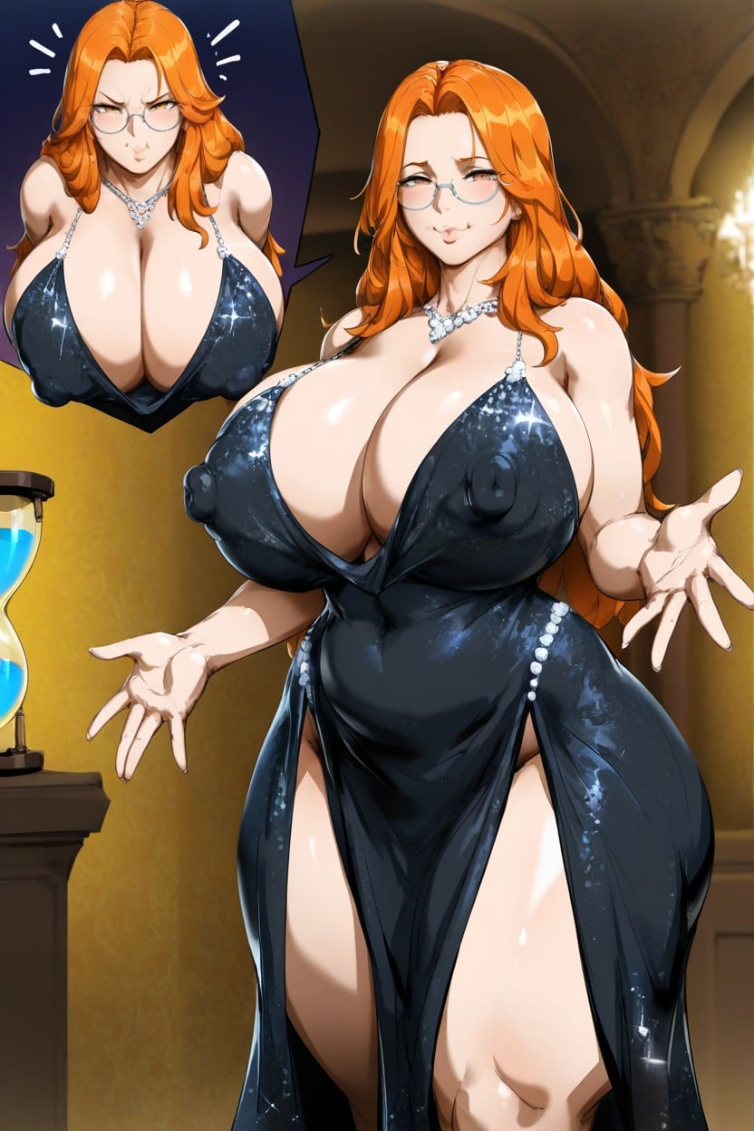 Smiling, Orange Hair, Huge Breasts AI 포르노