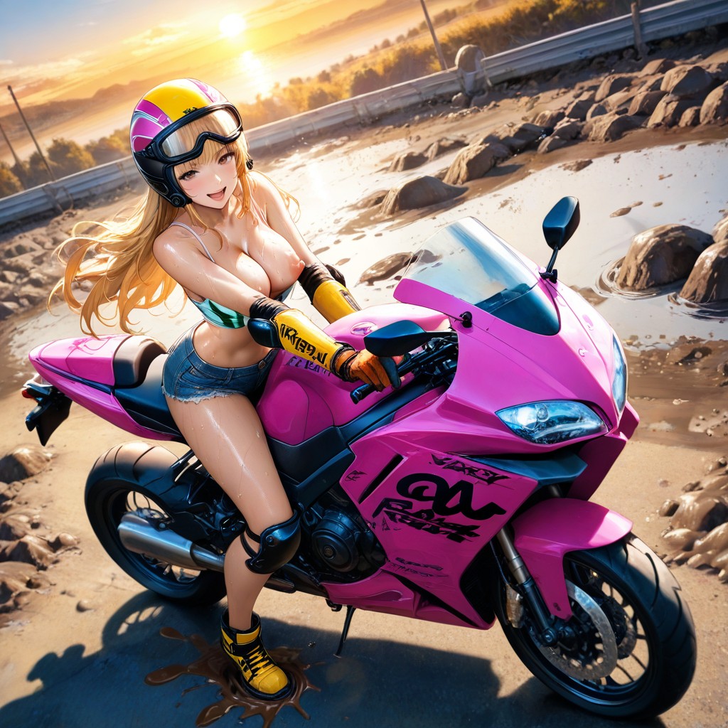 Top Pulled Up, Erect Puffy Pink Nipples, Track With Gravel Jump Ramps Hentai IA