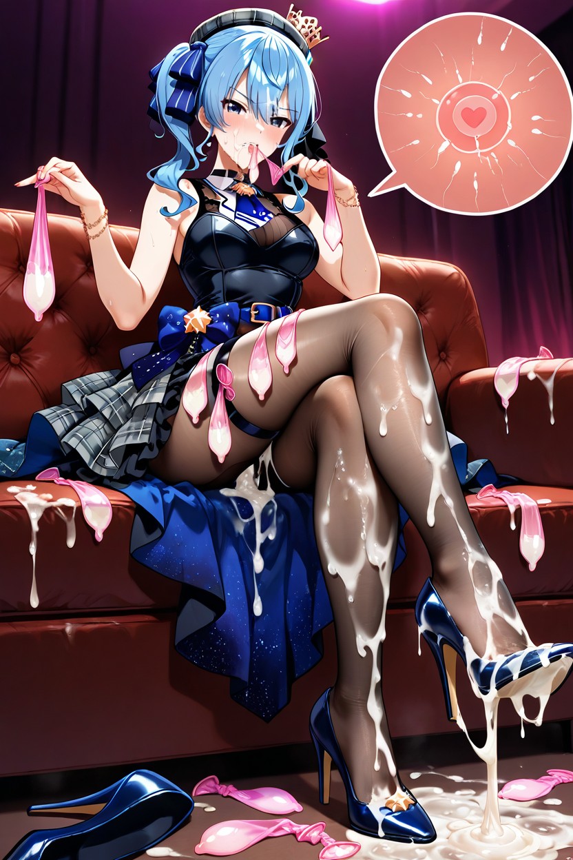 Cum On Body, Holding Many Used Condom In Mouth, Heel Raised Hentai AI Porn