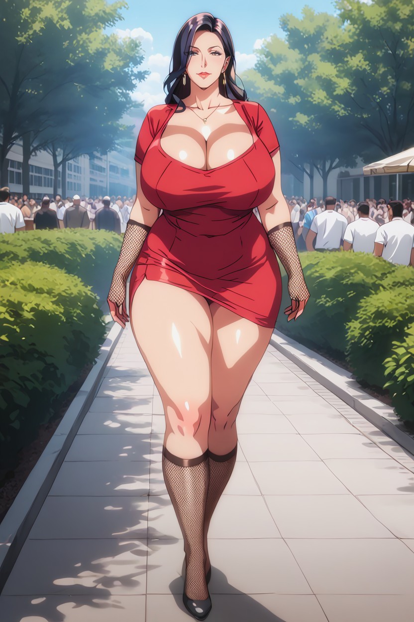 Ultra Realistic, Fishnet Gloves, Full Body View MILF AI Porn