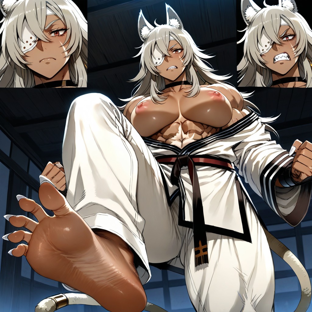 Grey Pubic Hair, In Karate Gi, Very Muscular Legs Hentai IA