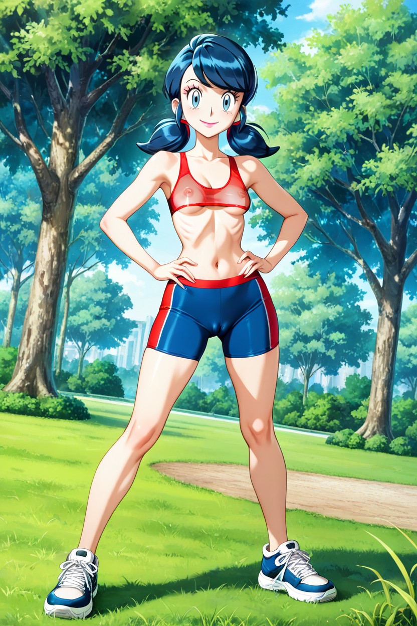 Red Sports Bra, Trees, At Park Hentai AI Porn