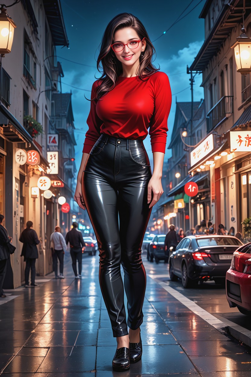 Red Oval Glasses, Fat, Black Low Shoes Hentai AI Porn
