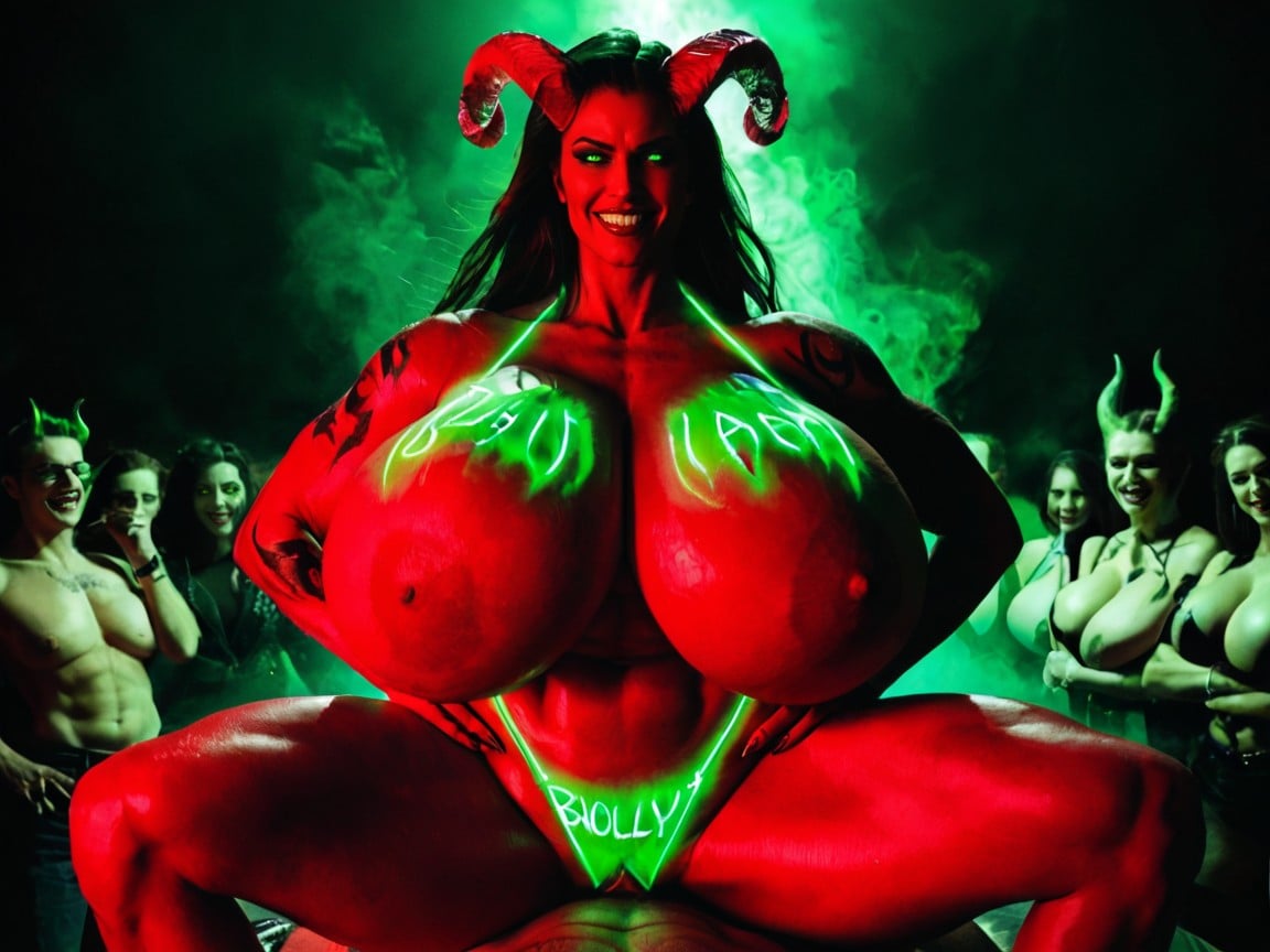 Hyper Breast Expansion, Muscular, Green Fluorescent Lighting AI Porn