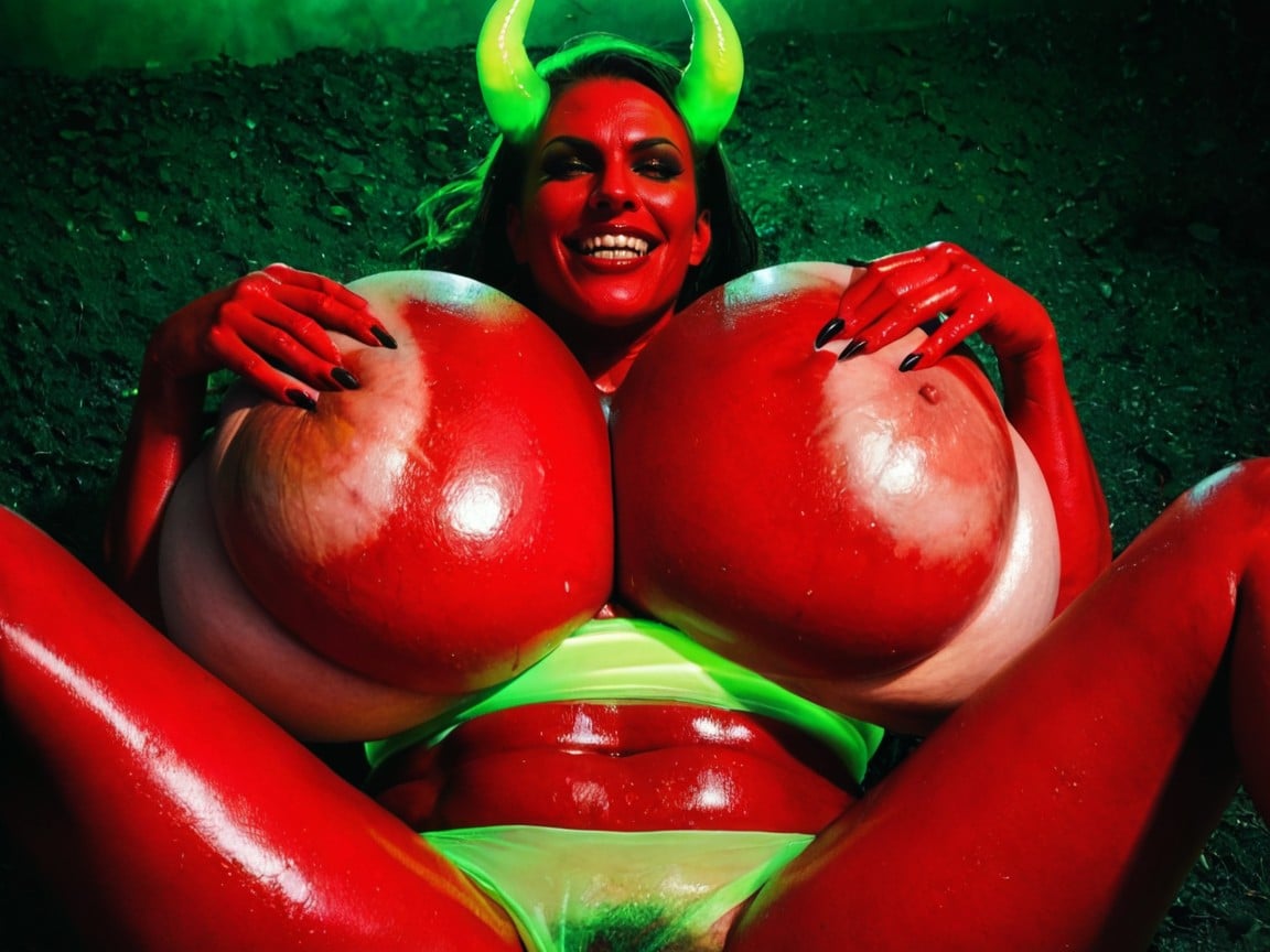 Colossal Breast, Detailed Faces, Demonic Green Aura AI Porn