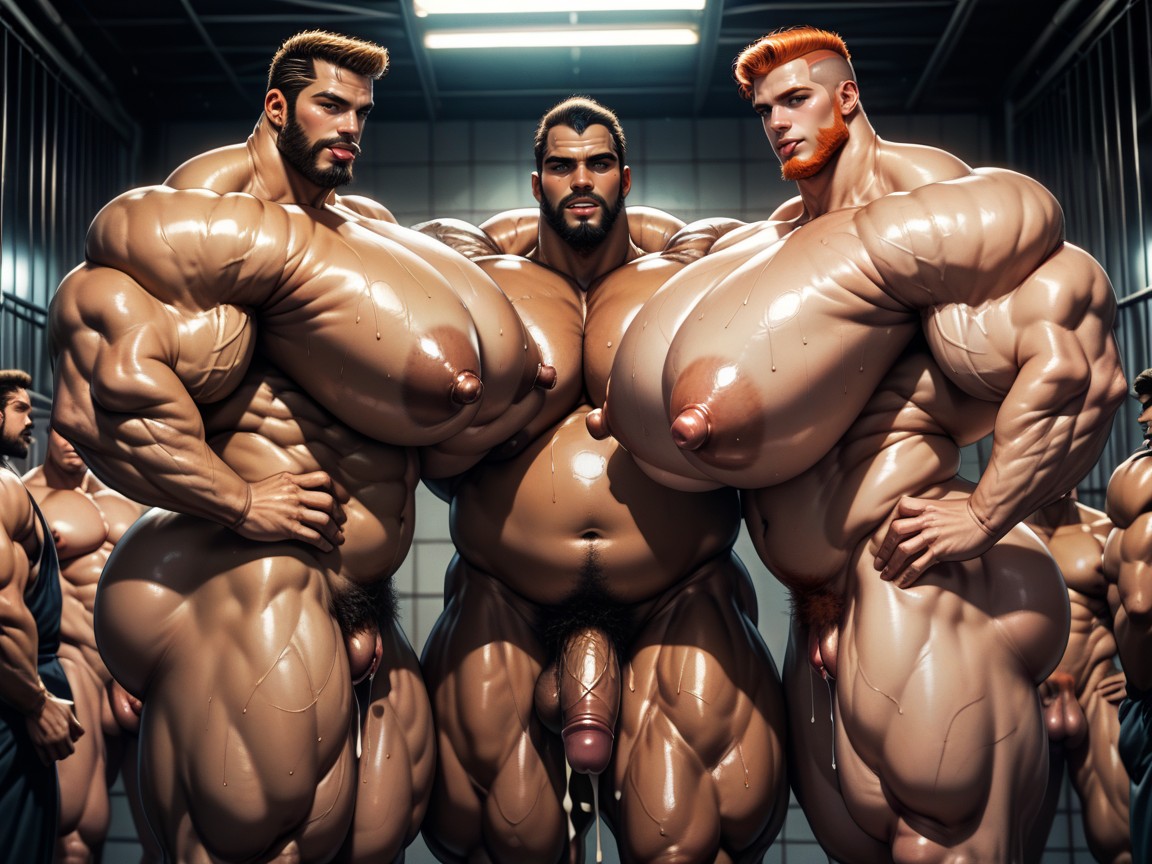 Oiled Skin, Bearded, Standing AI Porn