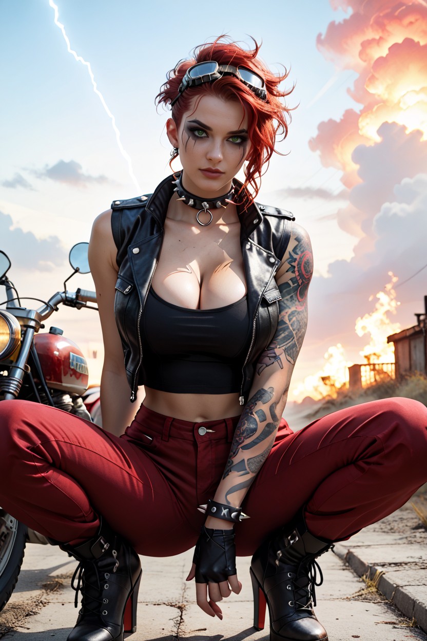Looking At Viewer, Aviator Goggles, Spiked Choker AI Porn
