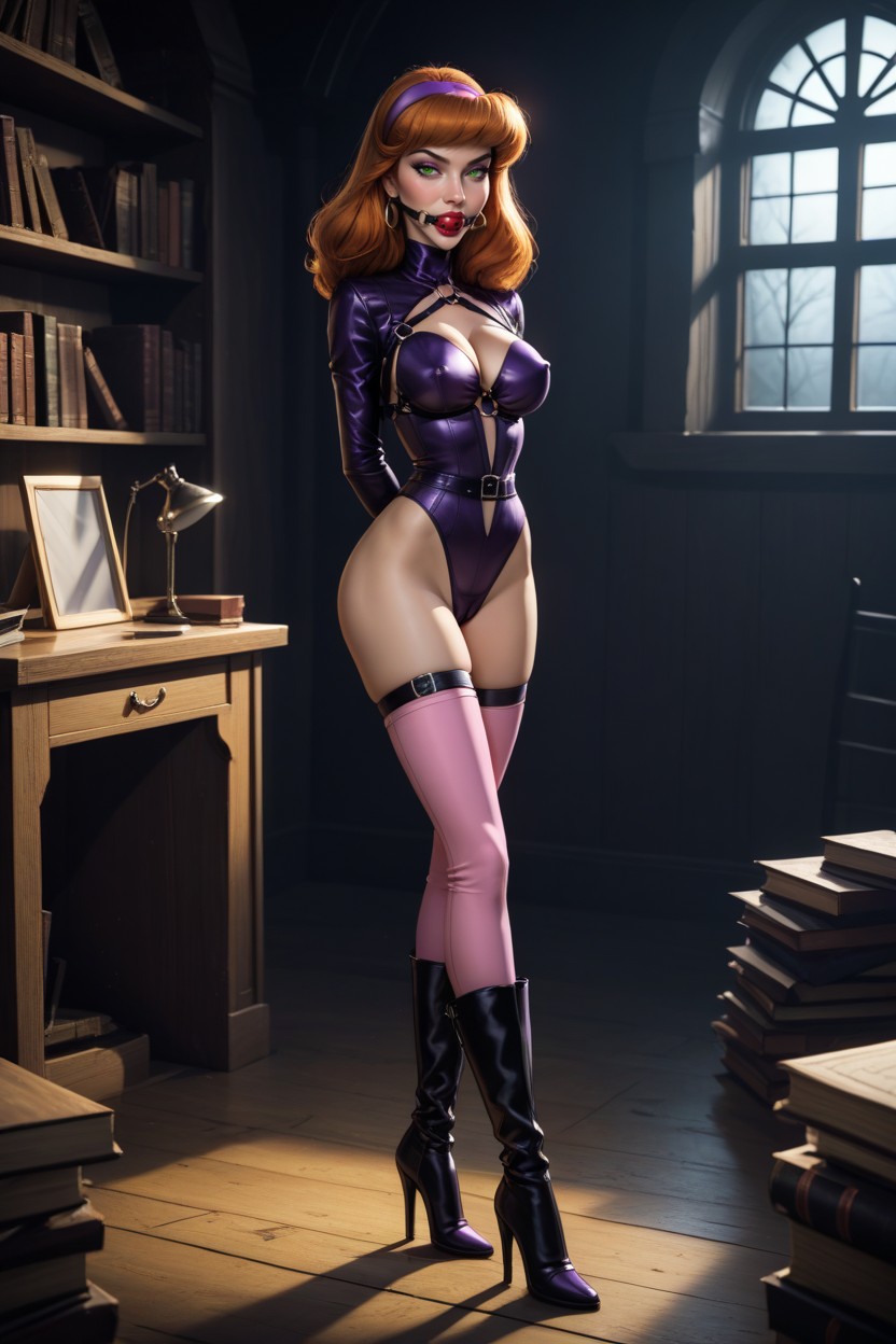 Tall Bookshelves In Background, Breast Details, Vue De Face Porno IA Hentai