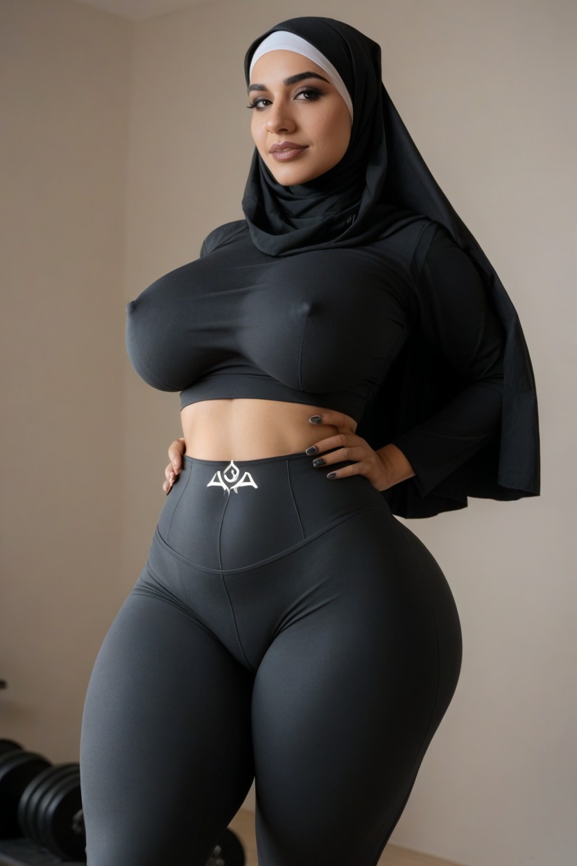 Focus In Hijab Woman In Yoga Pants, Yoga Pants, Arab Woman AI Porn