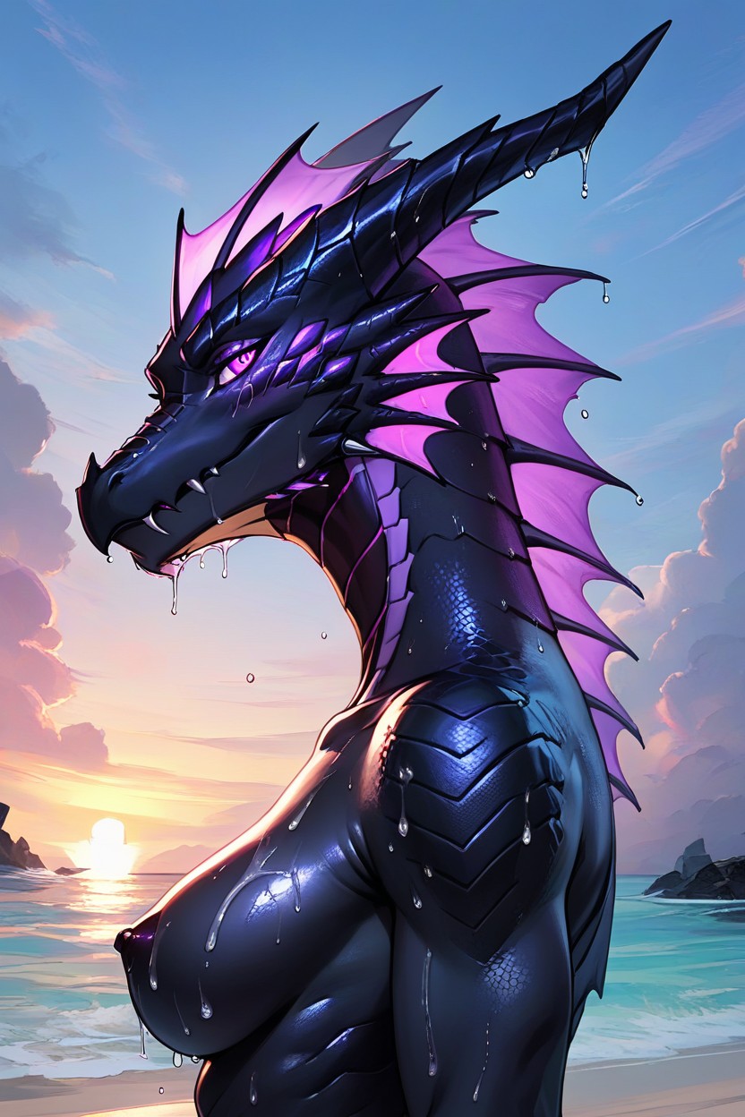 Purple Hair, Heart Eyes, Black And Purple Body Furry AI Porn