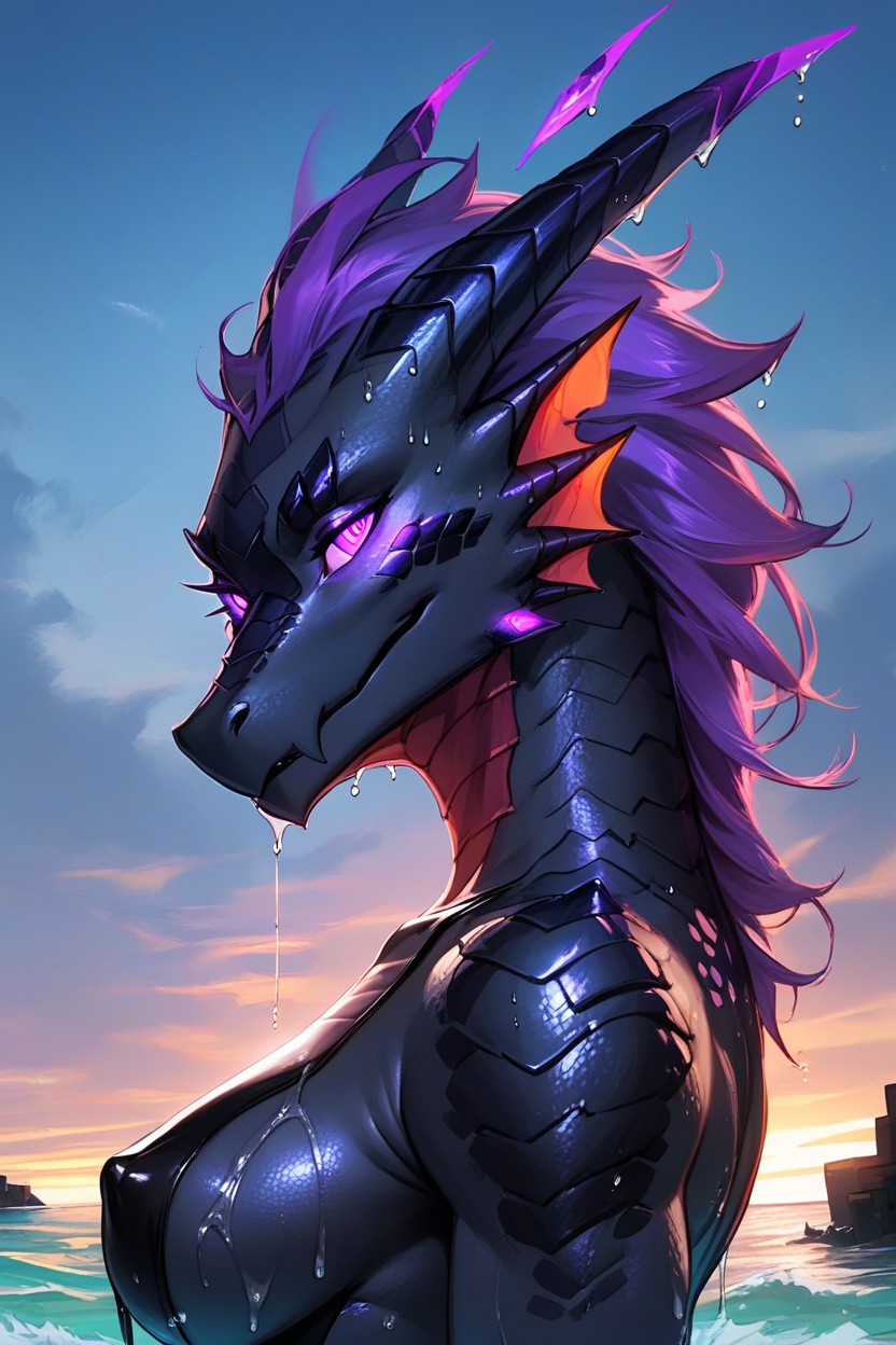Heart Eyes, Detailed Scales, Dragoness Furry AI Porn