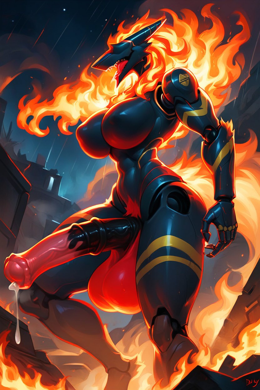 Dimly Lit, Fire, Open Mouth Furry AI Porn