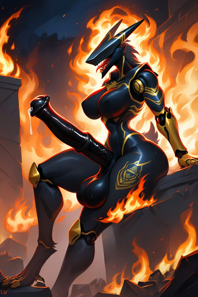 Leaking, Black Skin, Side View Furry AI Porn