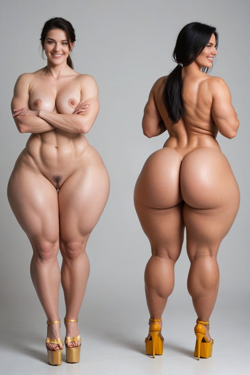 Woman With Open White Shirt, Touching Buttocks, Muscular Thighs KI Porno
