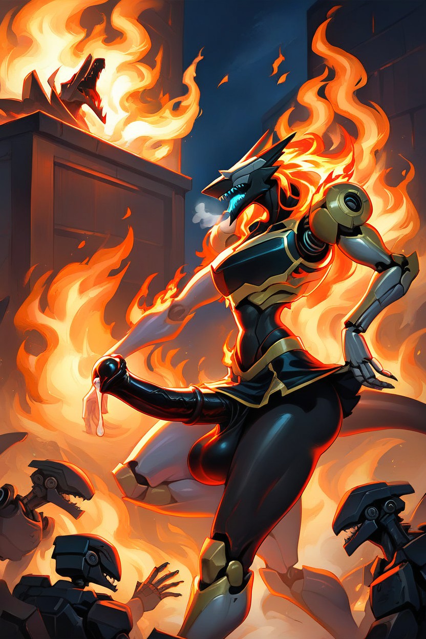 Black Armor, Robot Head, Robot Body Furry AI Porn