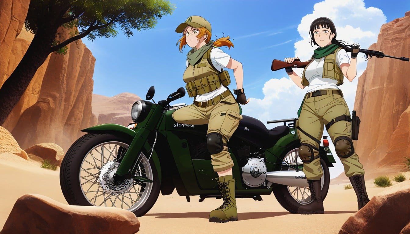 Bottom Up, Torn Clothes, Olive Green Three-quarter Length Cargo Pants AI Porn