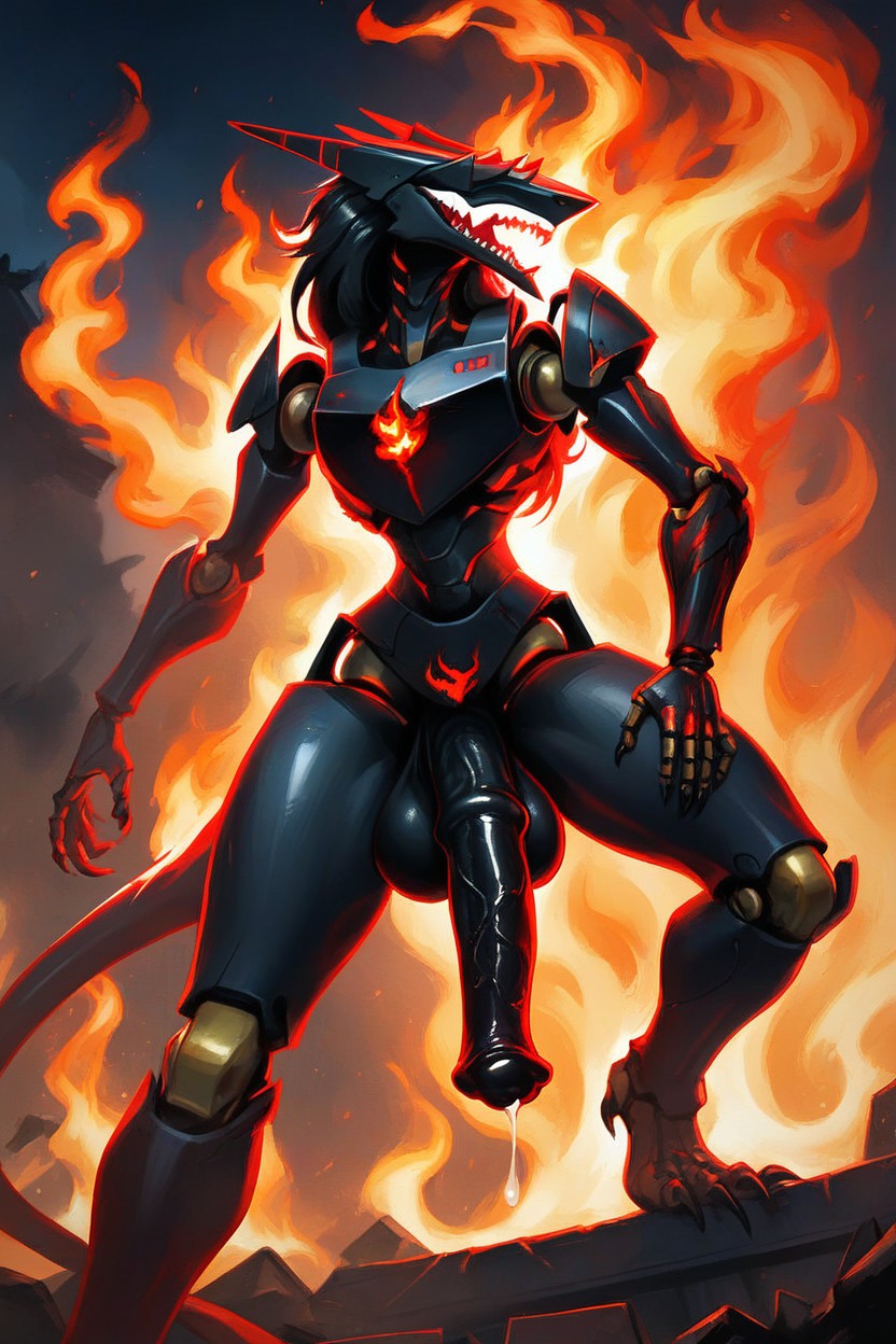Black Armor, Sharp Teeth, Wide Hips Furry AI Porn