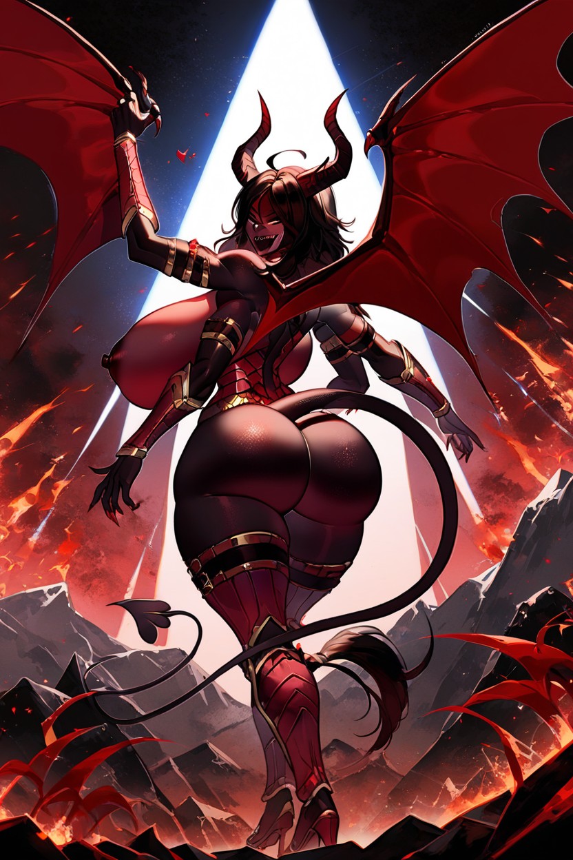 Dark Red Scaled Hips, Gigantic Hyper Breasts, Nude Furry AI Porn
