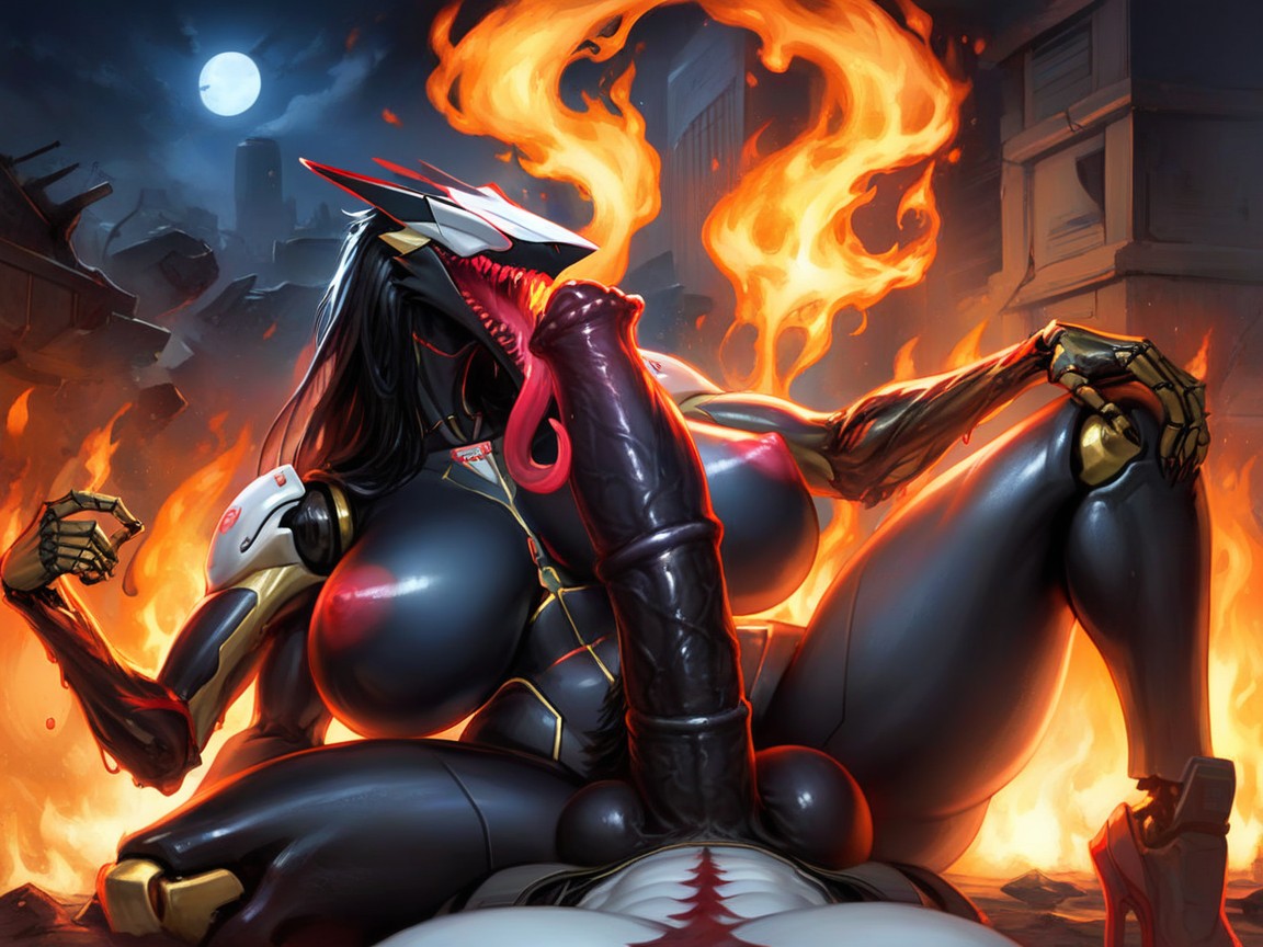 Sharp Teeth, On Fire, Naked Furry AI Porn