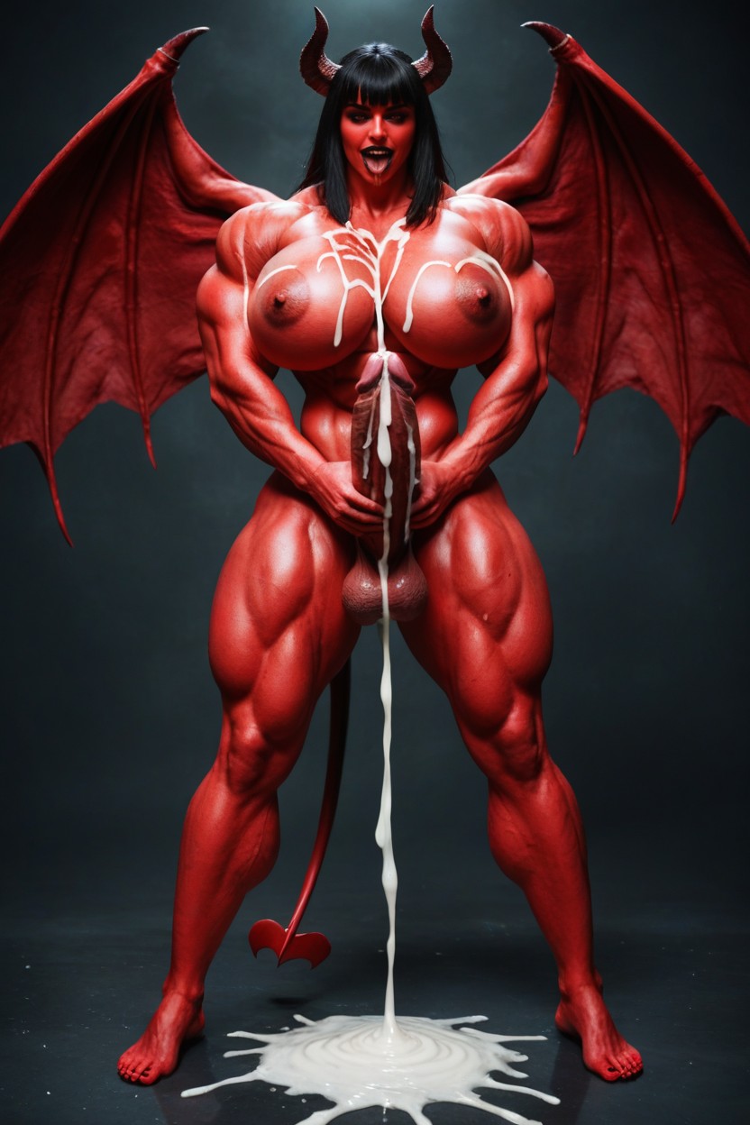 Full Body, Succubus Back Big Wings, Masturbation Shemale AI Porn