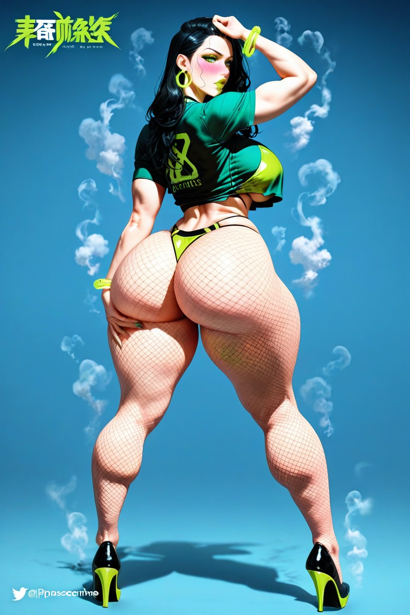 Natural Breasts, Round Ass, Lime Neon Bikini AI Porn