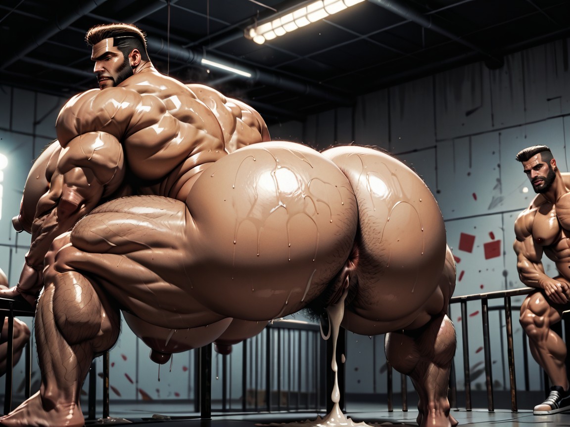 Bearded, Arms Behind Back, Oiled Skin AI Porn