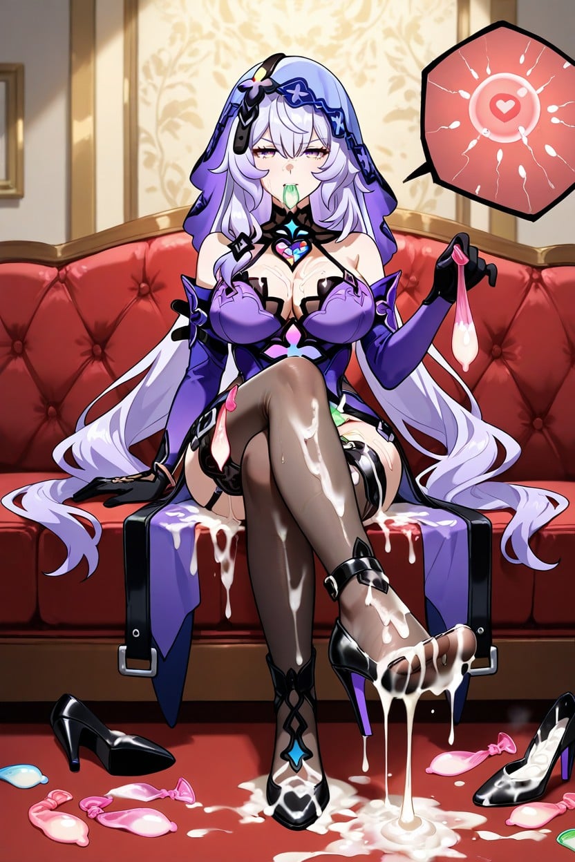 Used Condom Belt, Holding A Used Condom In Hands, Legs Crossed Hentai AI Porn