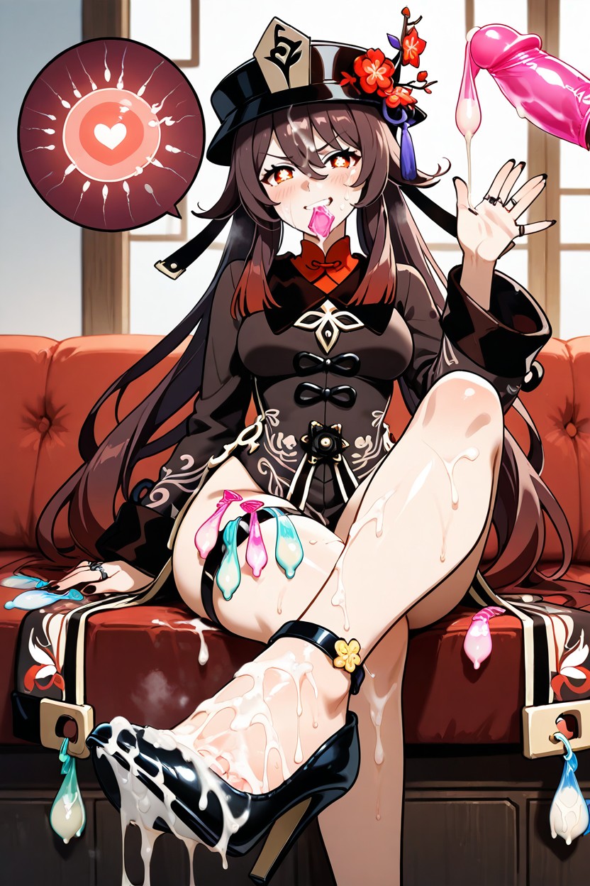 A Lot Ring Used Condom Thigh Circumference, Heel Raised, Cum Everywhere Hentai AI Porn