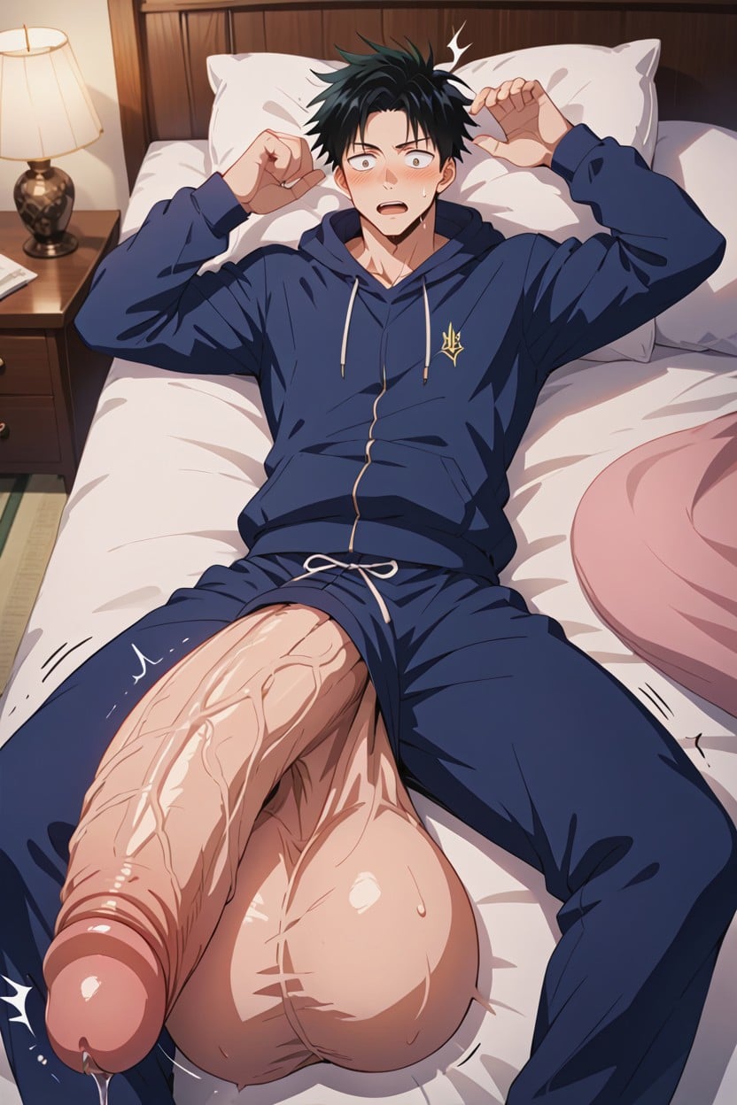 Couch, Oversized Hyper Gigantic Penis, Black Hair AI Gay Porn