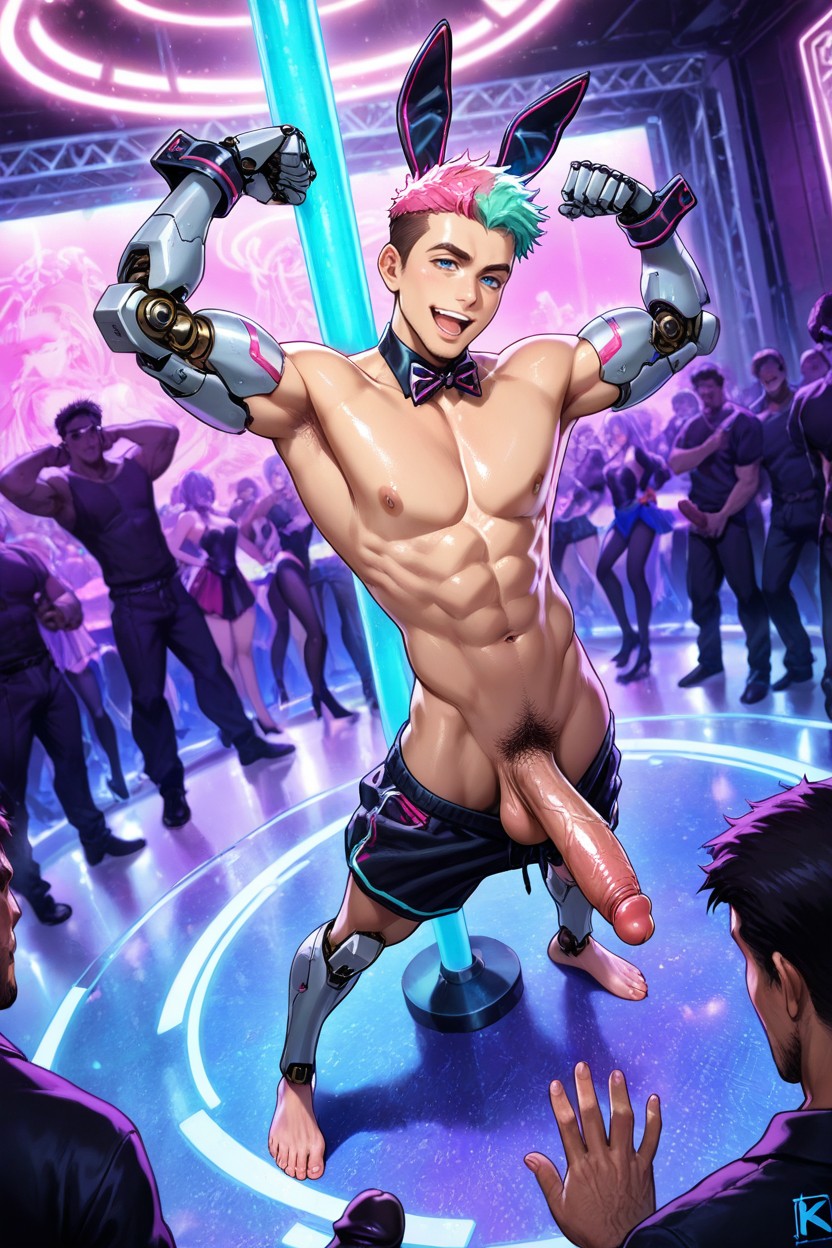 Neon, Strip Club, Barefoot AI Gay Porn