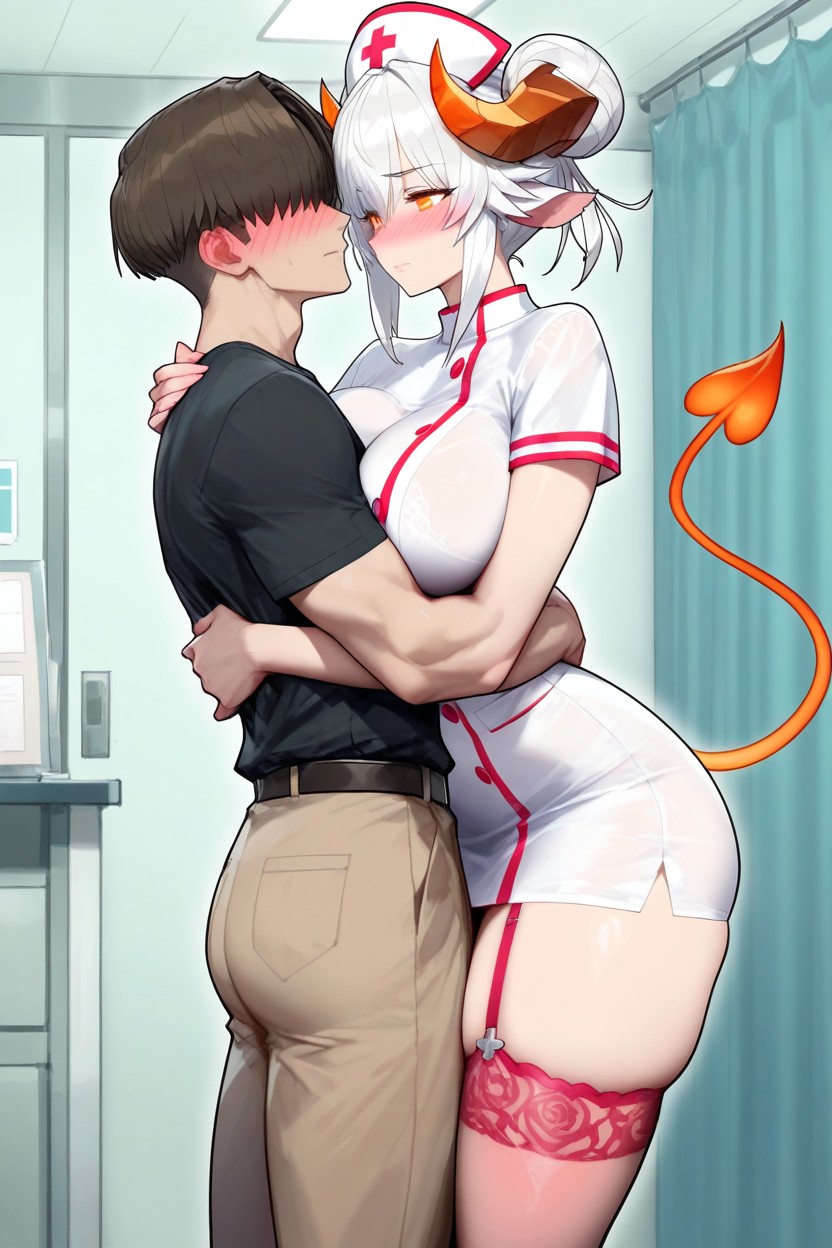 In Nurse Office, Blushing Woman, Large Perky Breasts Hentai IA