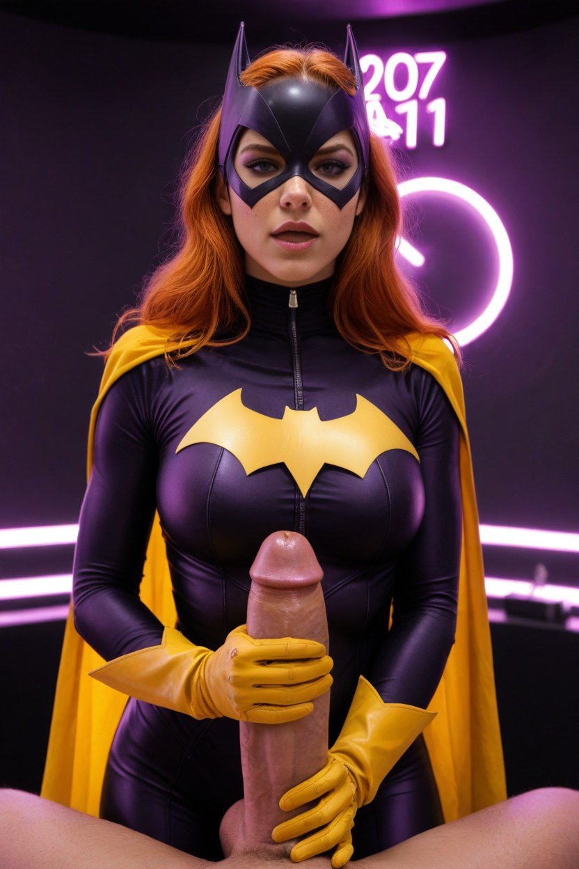 Yellow Bat Symbol On Chest, Seductive Moaning, Purple Lights AI Porn