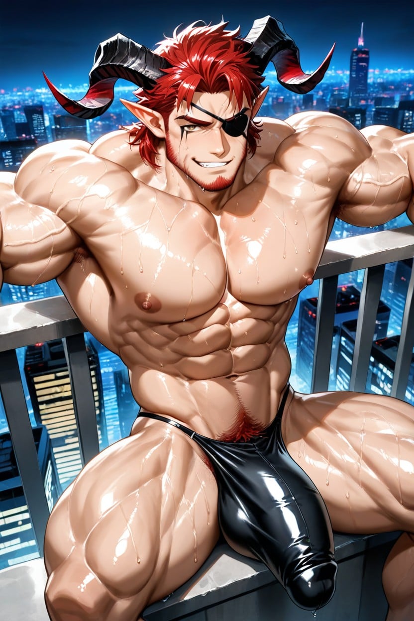 Hyper Muscular Legs, Sweaty, Red Pubic Hair AI Gay Porn