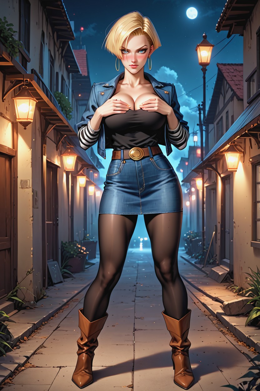 Long Black And White Striped Sleeves, Blond Hair, Maigre Porno IA Hentai