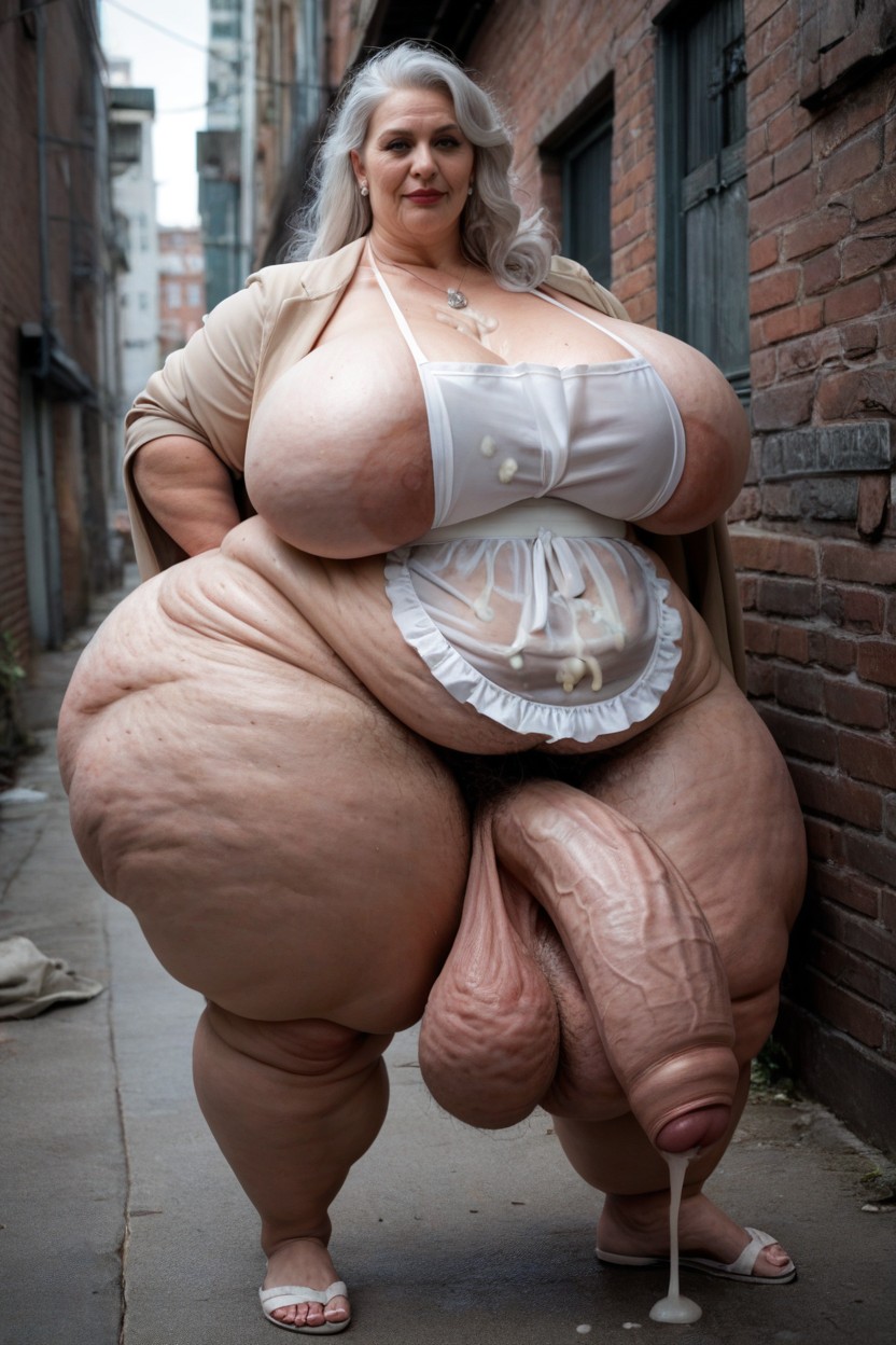 Cellulite Arms, Extremely Wide Hips, White Hair AI Porn